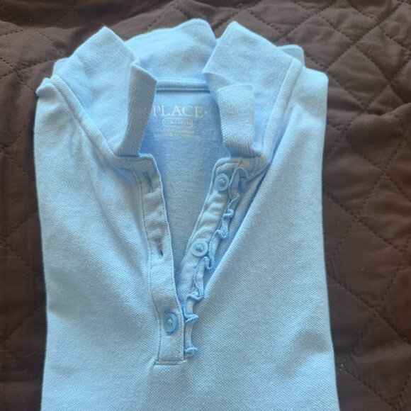 PreLoved The Children's Place Girls Uniform Ruffle Pique Polo, Blue, L 10-12 - Picture 2 of 6